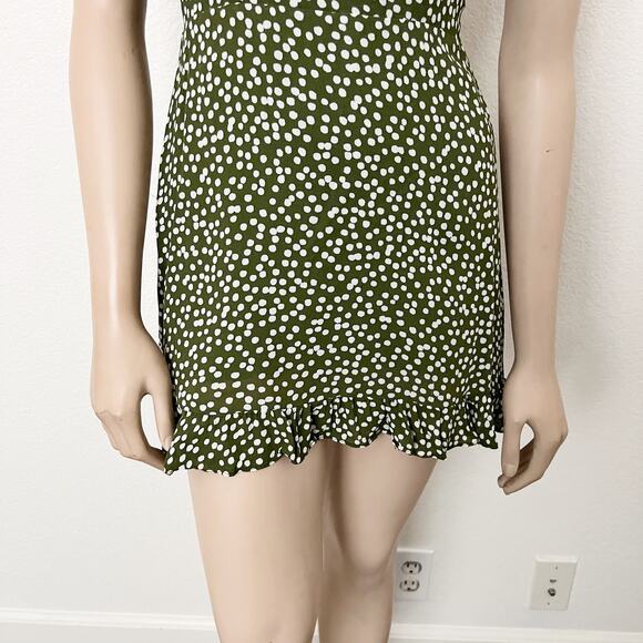 [Reformation] Christine Green White Polka Dot Mini Dress Ruffle Sweetheart Sz 6 - Picture 8 of 11